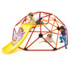Kids climbing dome with slide and fabric cushion in orange, featuring a sturdy frame for outdoor play and safety.