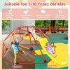 Kids climbing dome with slide and fabric cushion in orange, designed for outdoor play and enhancing motor skills.