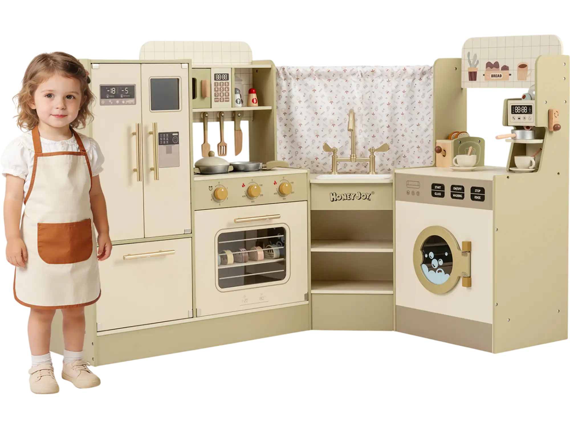 Costway Kids Corner Play Kitchen Set Faucet Dishwasher Stoves 50078327 New