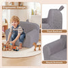 Kids couch in gray teddy fleece with thick backrest and round armrests, perfect for cozy playtime in any room.