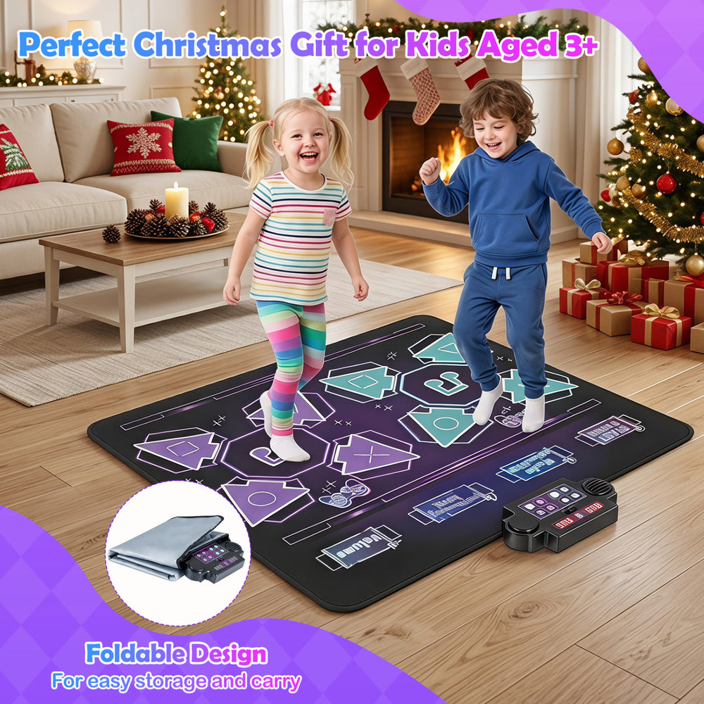 Kids enjoy the 4 Modes Electronic Dance Mat with 8 songs and LED lights for fun, interactive play and coordination training.