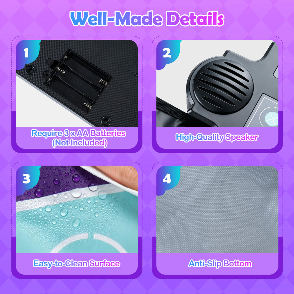 Close-up of the anti-slip bottom and high-quality speaker of the 4 Modes Electronic Kids Dance Mat for stable play.