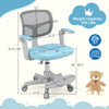 Kids desk chair in blue with a height-adjustable seat, ergonomic design, and universal wheels for easy mobility.