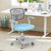 Kids desk chair in blue showcasing the padded seat and mesh backrest, ideal for promoting good posture while studying.