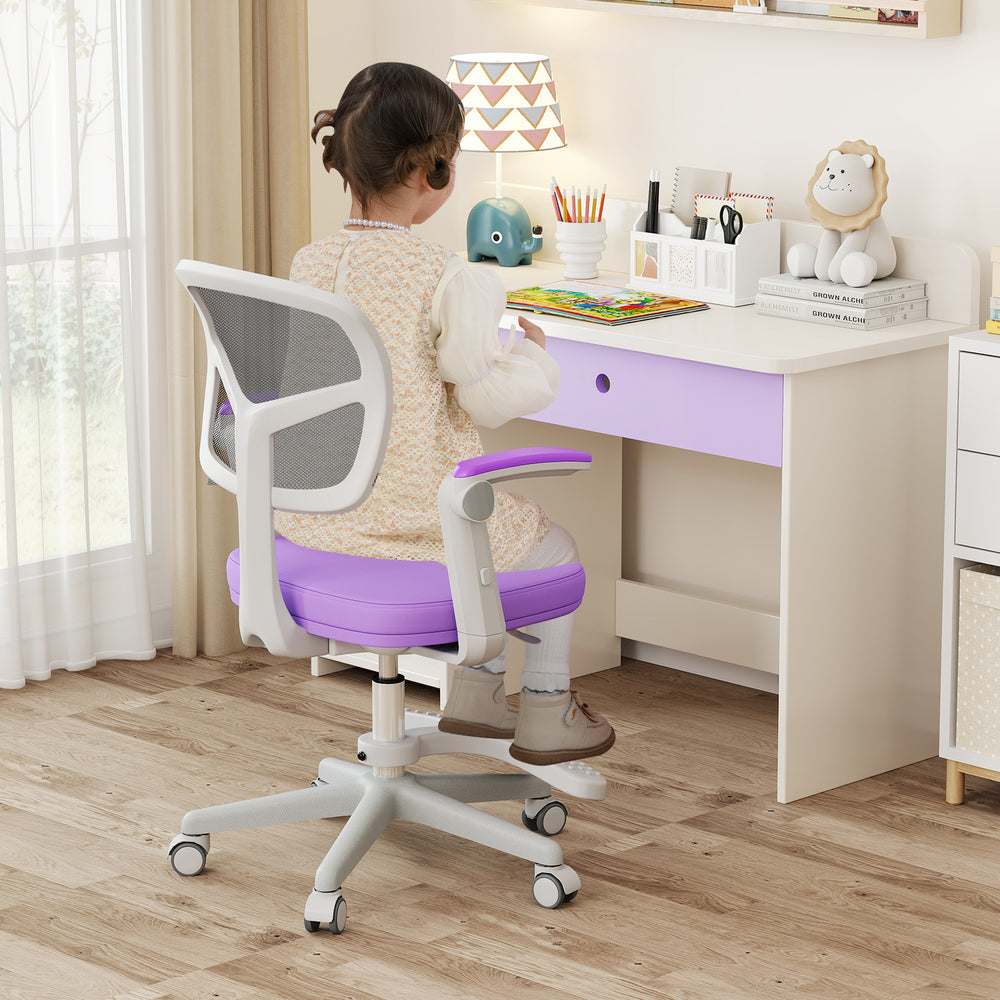 Kids Desk Chair Children Study Chair with Adjustable Height Armrest and Footrest-Purple - Gallery View 1 of 11