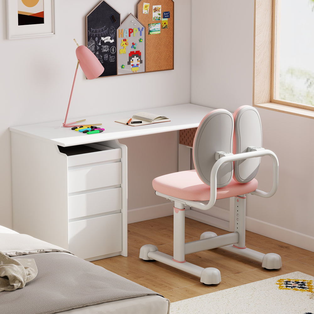 Kids study chair in pink with dual back support and adjustable height, perfect for cultivating good posture.