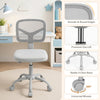 Kids desk chair in gray with adjustable height, breathable mesh backrest, and universal wheels for easy movement.