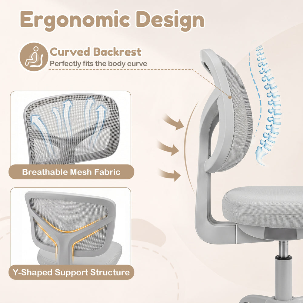Kids desk chair with adjustable height features a breathable mesh backrest and ergonomic design for proper posture.