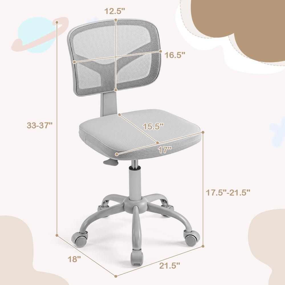 Kids desk chair in gray with adjustable height, breathable mesh backrest, and ergonomic design for comfortable sitting.