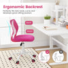 Ergonomic children study chair in pink with adjustable height, breathable mesh, and optimal back support for kids.