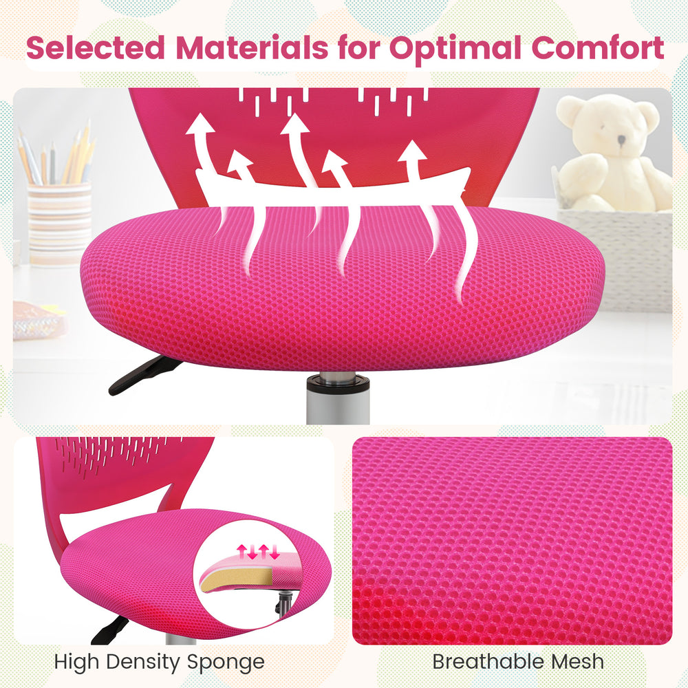 Ergonomic pink children’s study chair with breathable mesh and sponge cushion, adjustable height for optimal comfort.