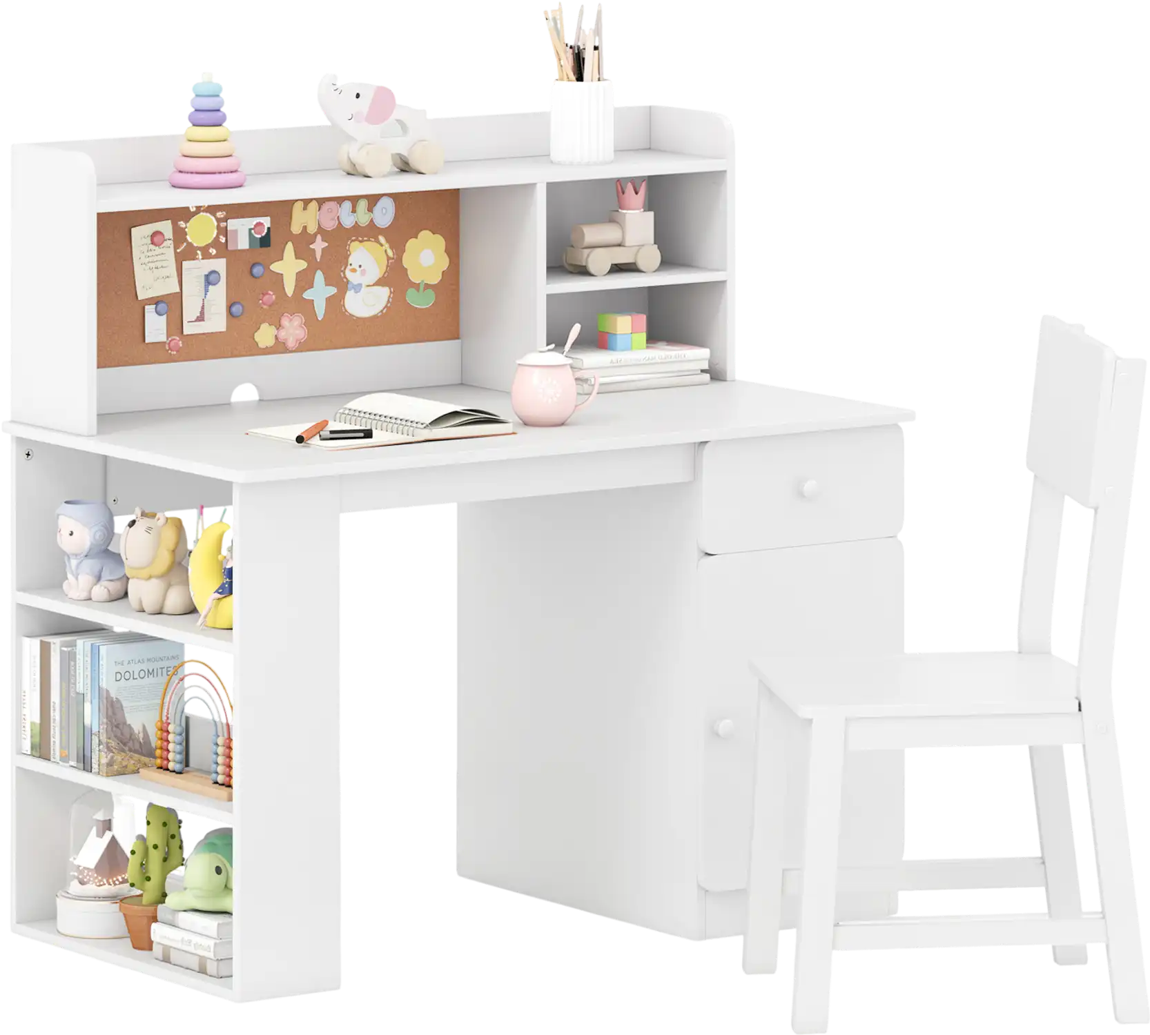 Costway Kids Desk & Chair Set with Hutch 3-Layer Side Shelf 925618347 New