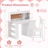 Kids desk and chair set in white with hutch, 3-layer side shelf, and cork board, perfect for study and play.