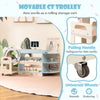 Kids doctor play set with movable CT trolley, wooden material, and universal wheels for easy storage and play.