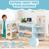 Kids doctor play set in blue, featuring a CT machine, eye chart, and natural grass-tree wood for sturdy, kid-friendly.