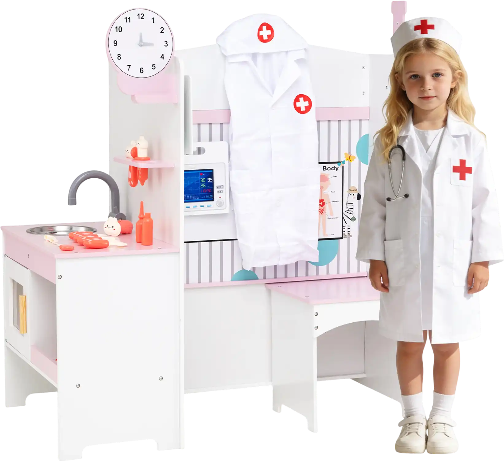 Costway Kids Doctor Play Set Adjustable Height Bar 87229904 New