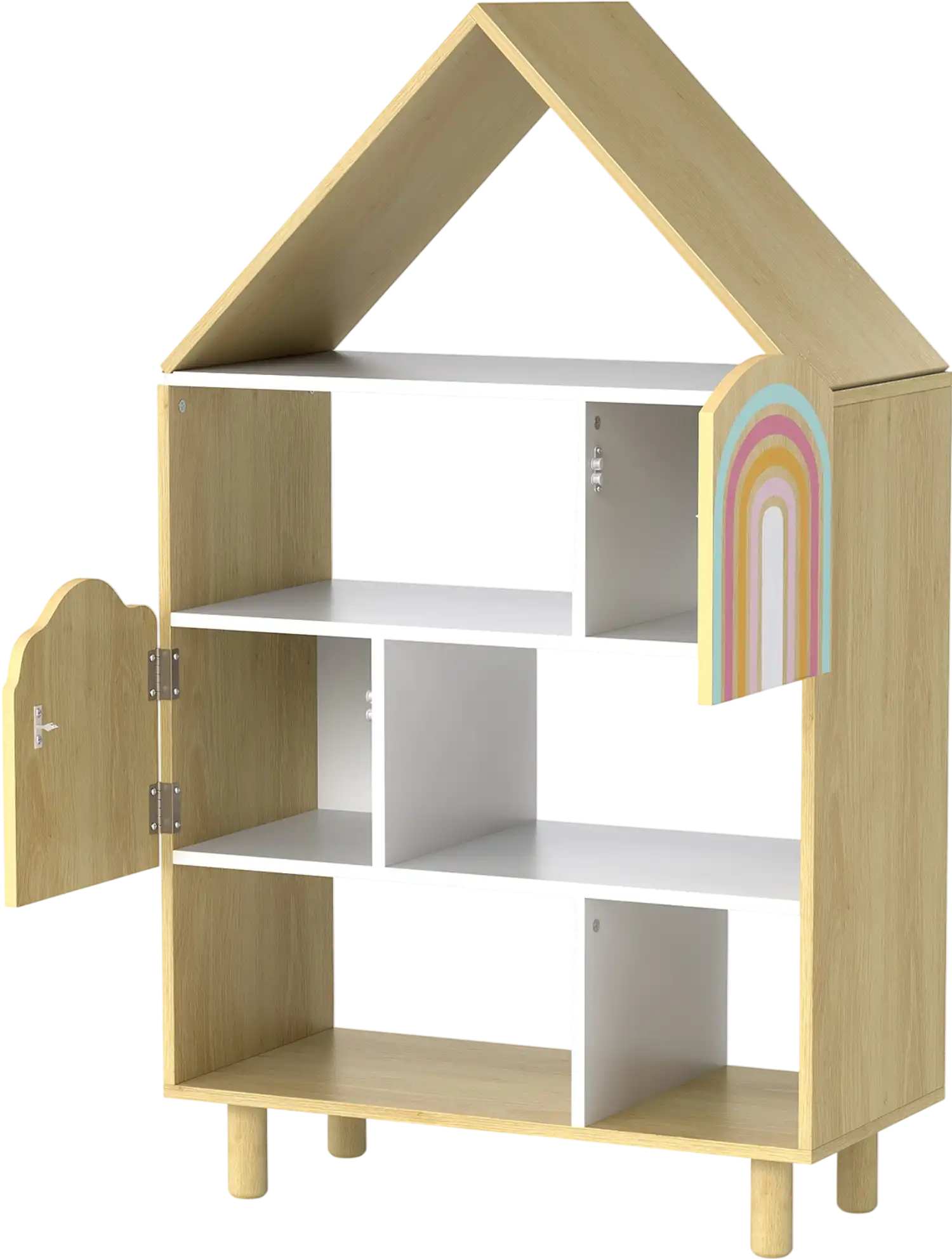 Costway Kids Dollhouse Bookshelf House-Shaped Bookcase Toy Storage Organizer 84770342 New