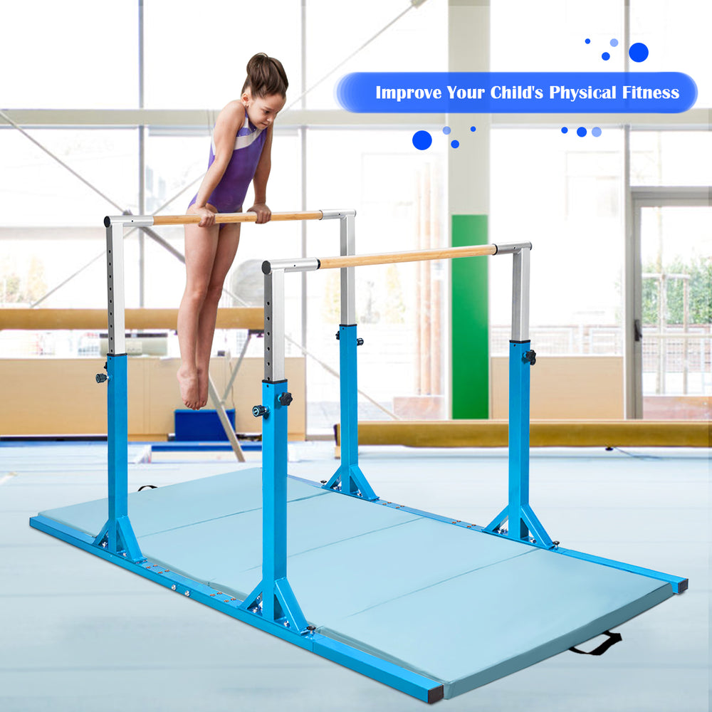 Kids Double Horizontal Bars Gymnastic Training Parallel Bars Adjustable-Blue - Gallery View 1 of 8