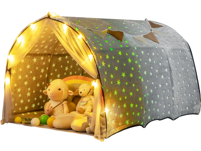 Costway Kids Twin Bunk Bed Dream Tent Glow-in-the-Dark Stars Lights 692483517 New