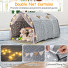Kids Dream Bed Tent in gray with glow-in-the-dark stars, featuring double net curtains and star light string for charm.