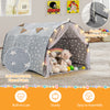 Kids Dream Bed Tent in gray with glow-in-the-dark stars, featuring soft flannel fabric and flexible fiberglass poles.