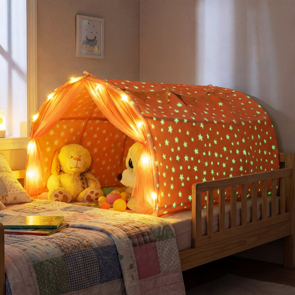 Kids Dream Bed Tent Twin Bunk Bed with Glow in the Dark Stars and Lights-Pink - Gallery View 1 of 10