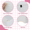 Close-up of the easy-to-clean surface of the white kids dress-up storage wardrobe with rounded edges for safety.