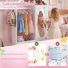 Kids dress-up wardrobe closet with full-length shatterproof acrylic mirror and open hanging rack for easy organization.