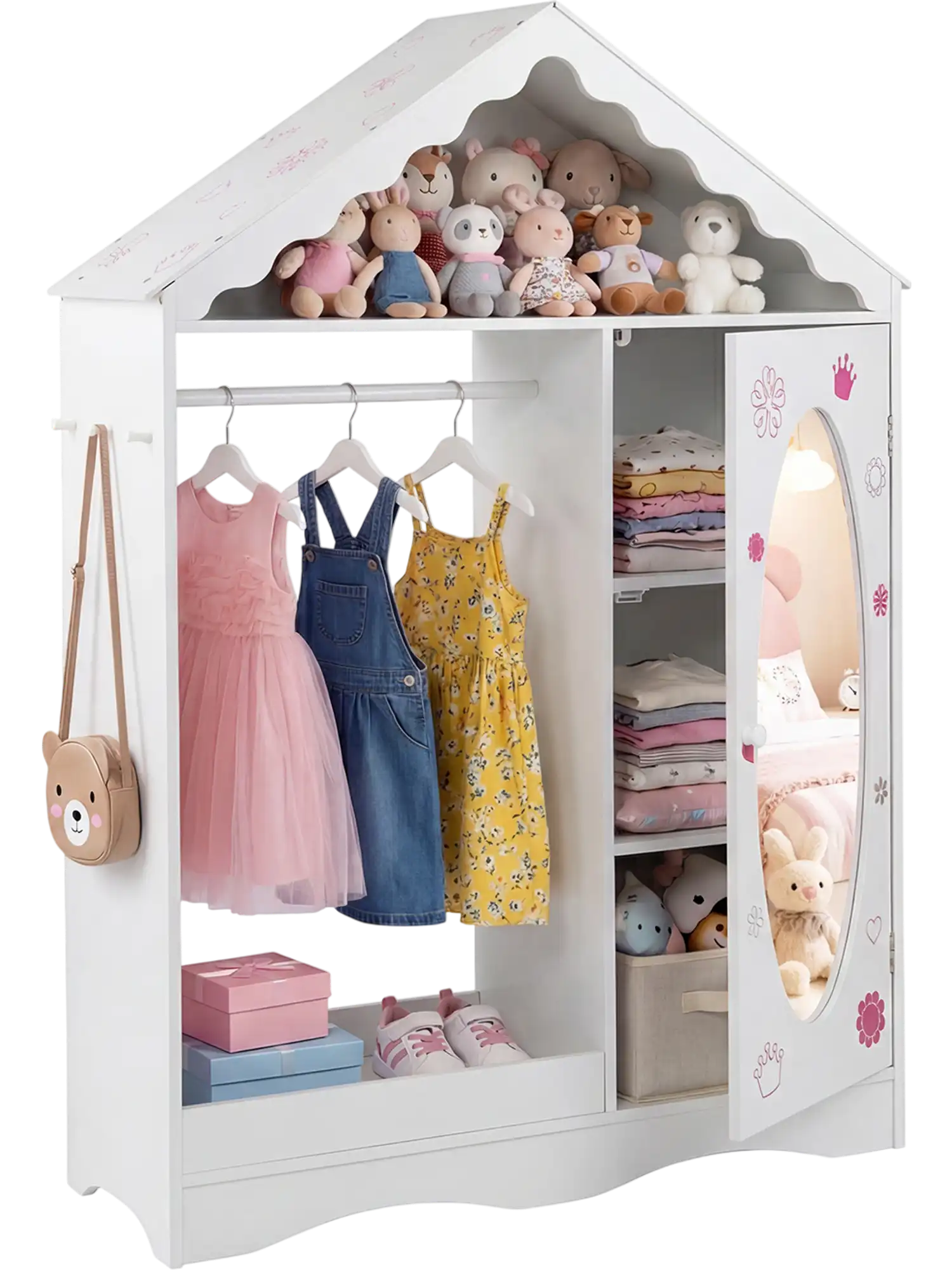 Costway Kids Dress Up Storage Wardrobe Closet with Mirror Open Hanging Rack 31154723 New