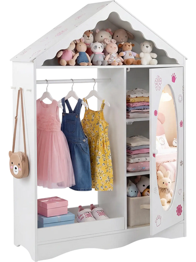 Costway Kids Dress Up Storage Wardrobe Closet with Mirror Open Hanging Rack 31154723 New