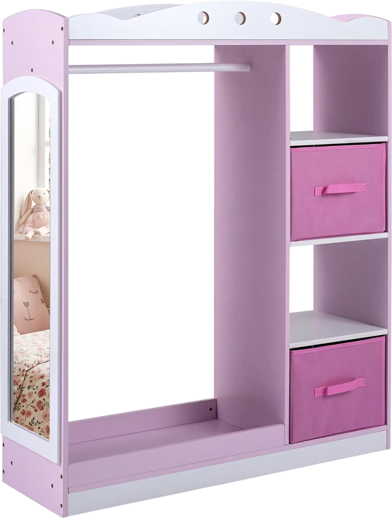 Costway Kids Dress Up Storage Closet Full Length Mirror Open Shelves 96123359 New