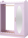 Kids dress up storage in pink with a full-length mirror and cabinet, perfect for bedrooms and playrooms.