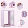 Kids dress up storage in pink with a full-length mirror, ample storage, and easy-to-clean surface for safe playroom use.