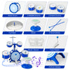 Kids drum set featuring a blue bass drum, cymbal, and detachable drums, designed for musical education and fun.