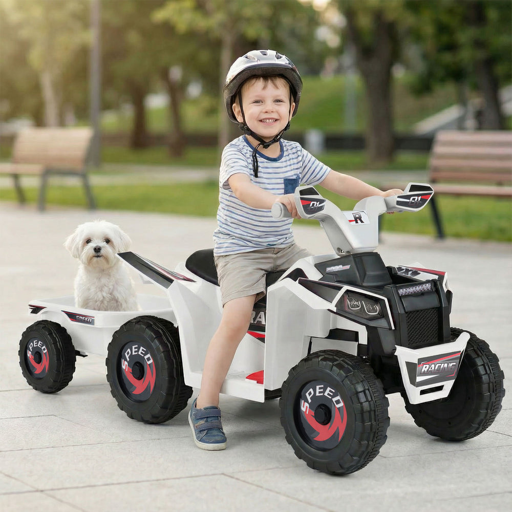 6V Kids Electric ATV Quad Car with Detachable Trailer-White - Gallery View 1 of 11