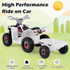 Kids electric ATV quad car in white with detachable trailer, 6V motor, suitable for ages 3+, perfect for outdoor fun.