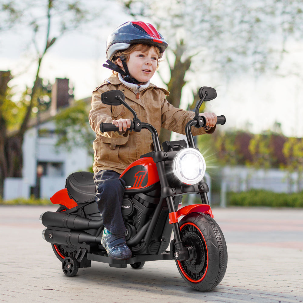 Kids Electric Motorcycle with Training Wheels and LED Headlights-Red - Gallery View 1 of 13