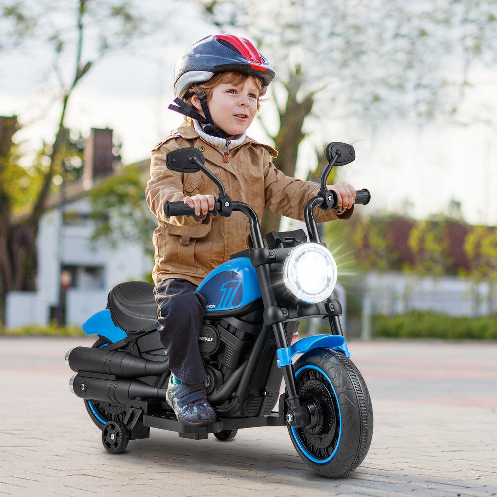 Kids Electric Motorcycle with Training Wheels and LED Headlights-Blue - Gallery View 1 of 13
