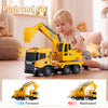 Licensed Scania excavator truck toy features adjustable arm, lights, sounds, and push-and-go design for interactive play.