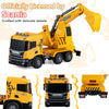 Licensed Scania excavator truck toy features adjustable arm, lights, sounds, and 360° rotating cabin for interactive play.