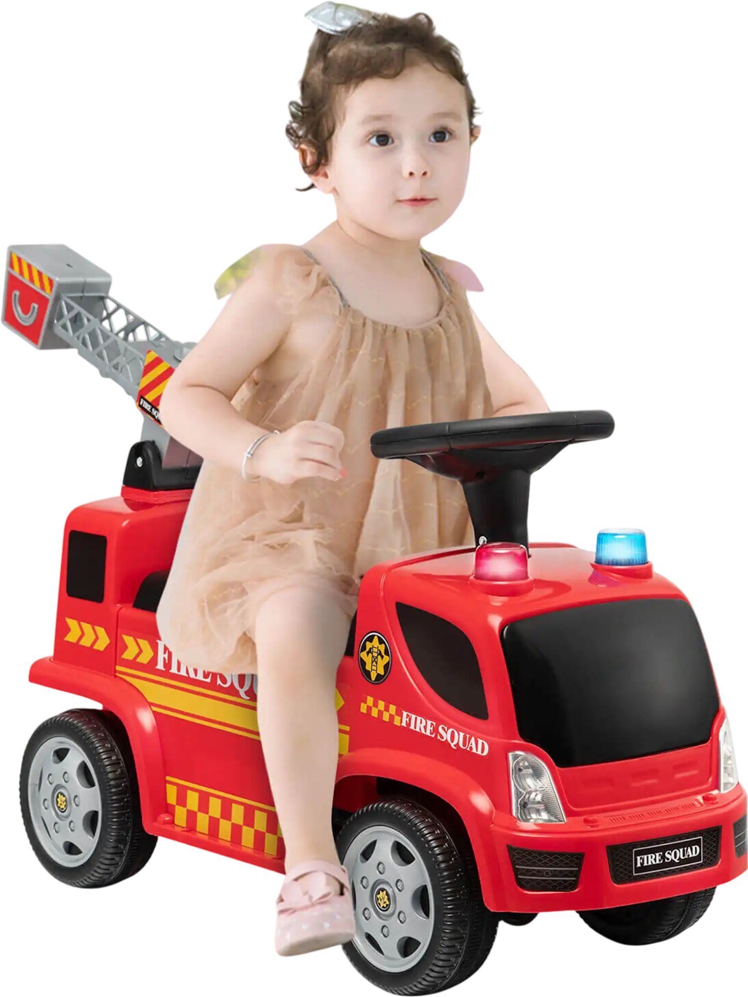 Costway Kids Push Ride-On Fire Truck Bubble Maker Headlights Ladder 14892356 New