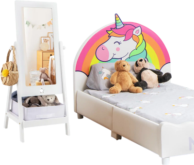 Costway Kids Full Length 360° Rotatable Dressing Mirror w/ Storage Bin White 58792314 New