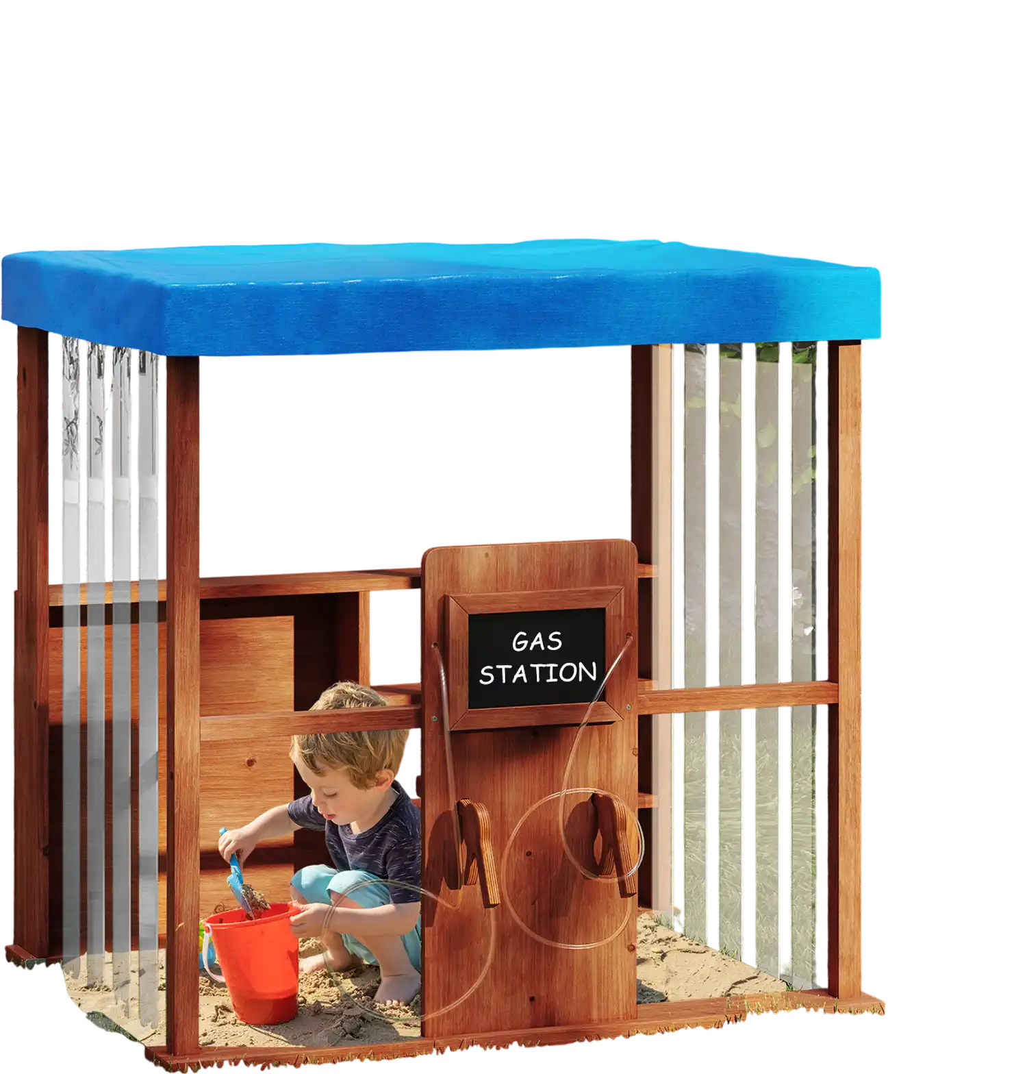 Costway Kids Gas Station Playhouse Brown 251764839 New