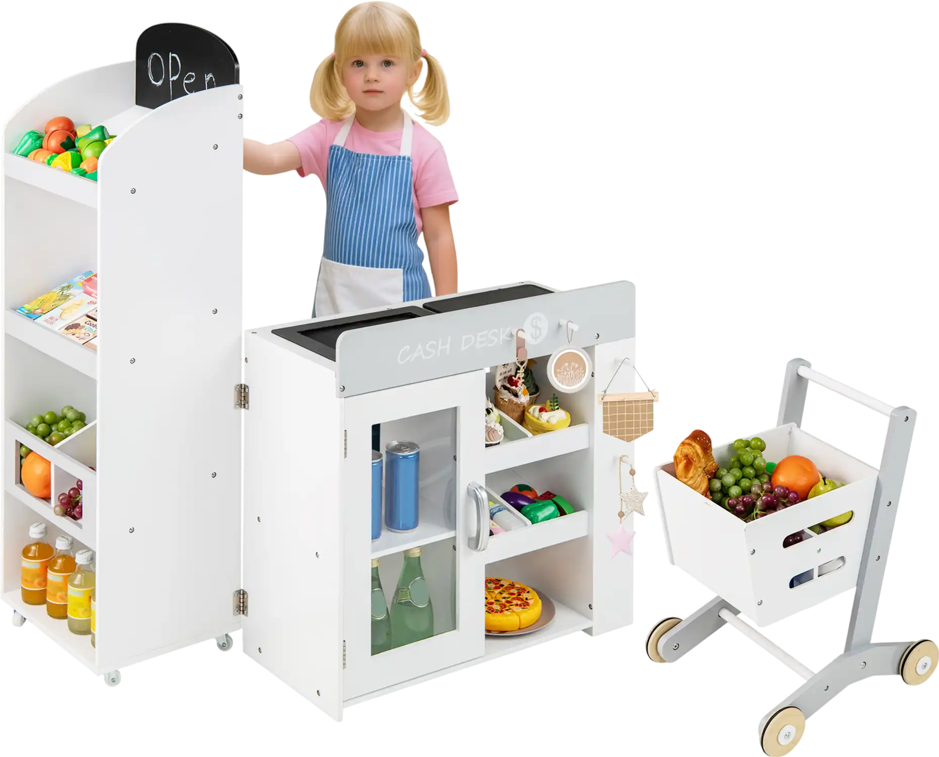 Costway Kids Wooden Grocery Store Playset Shopping Cart Convertible 46454959 New