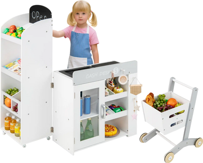 Costway Kids Wooden Grocery Store Playset Shopping Cart Convertible 46454959 New