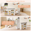 Kids grocery store playset in 180° full expansion mode, featuring a shopping cart and ample display space for.
