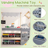 Kids grocery store playset with wooden vending machine, shopping cart, and interactive accessories for imaginative play.