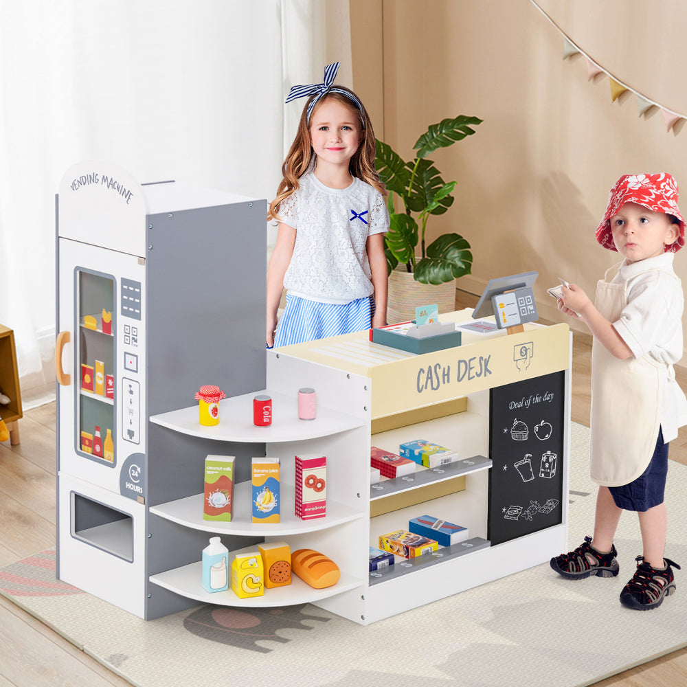 Kids Grocery Store Playset with Cash Register POS Machine-White - Gallery View 1 of 14
