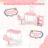 Kids hair salon play set featuring a pink vanity with removable LED mirror and swivel chair, perfect for imaginative.