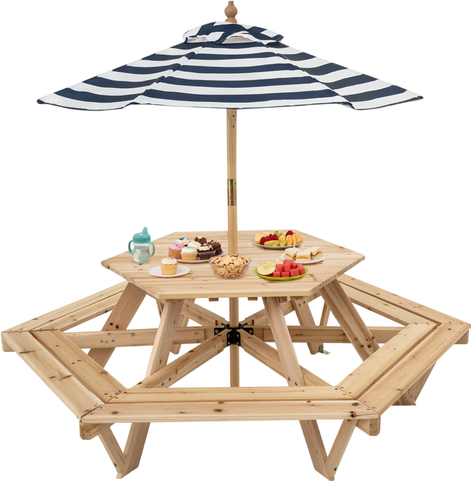 Costway Kids Hexagonal Picnic Table Set w/ Adjustable Umbrella & Chairs 43277769 New